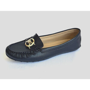 Michael Kors MK black leather slip-on flat loafer shoes, size 7M